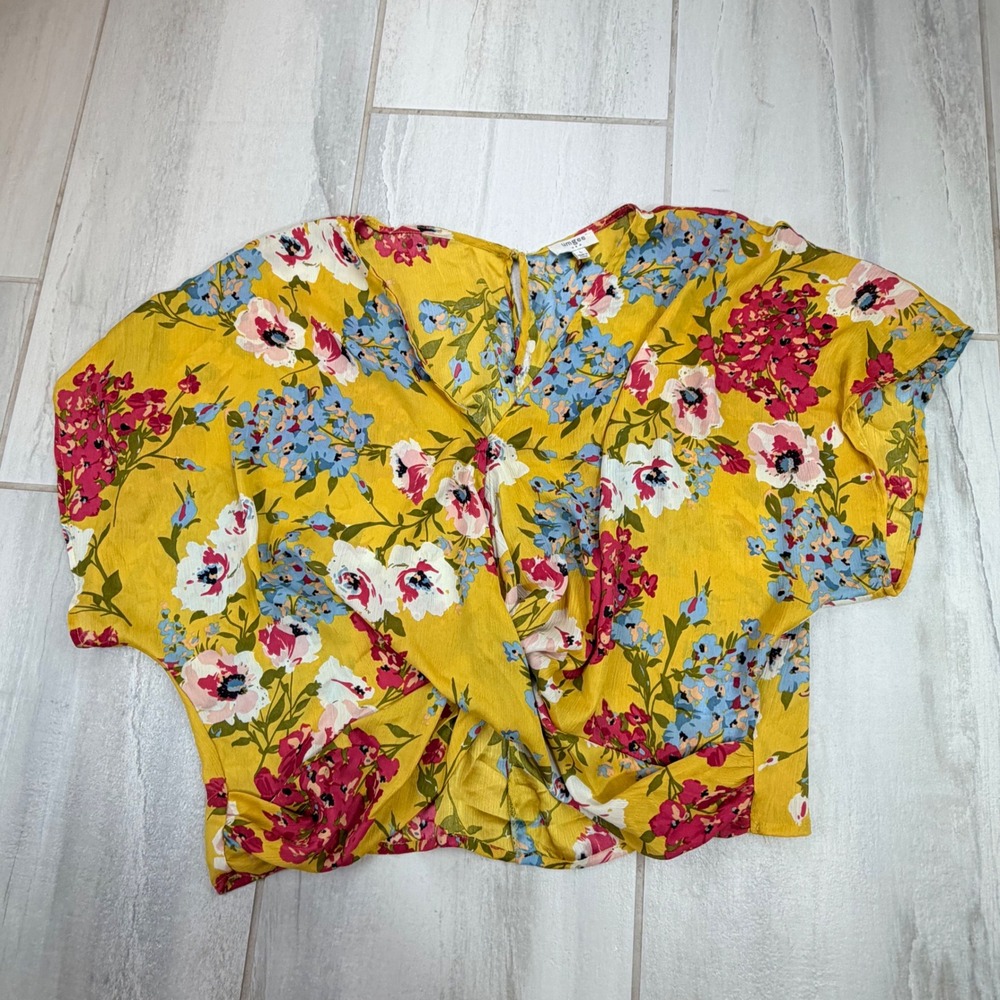 Umgee USA Yellow Floral Twist Front Dolman Blouse Large L5420